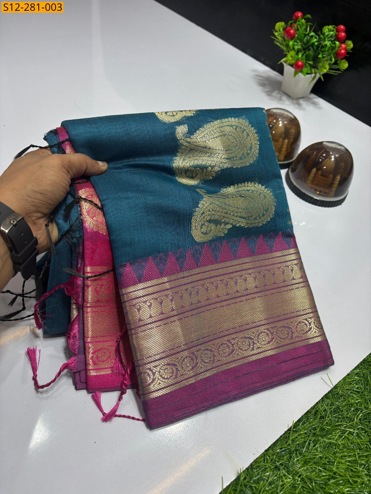 Blue Banarsi  pv cotton soft silk Saree