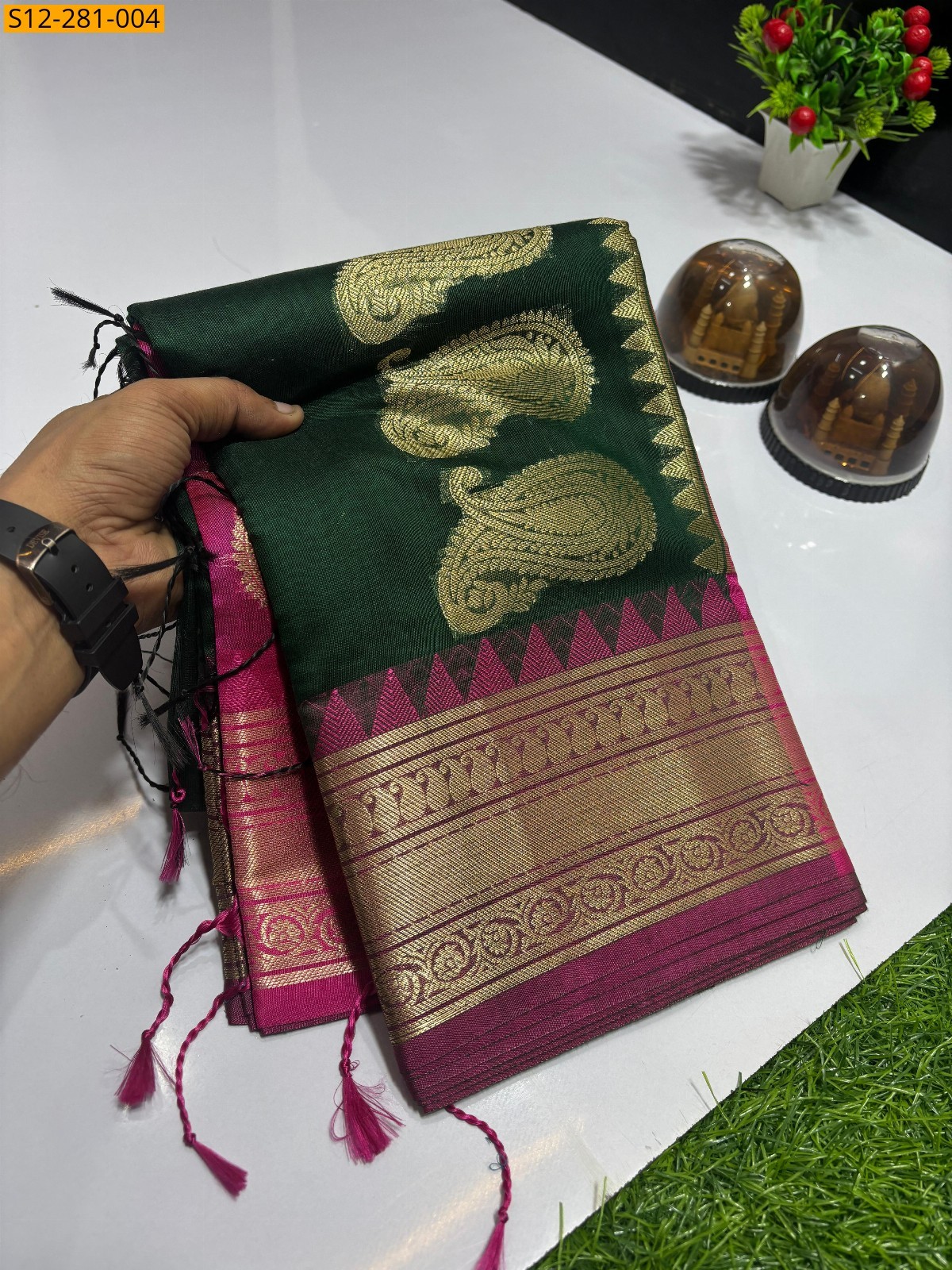 Green Banarsi  pv cotton soft silk Saree