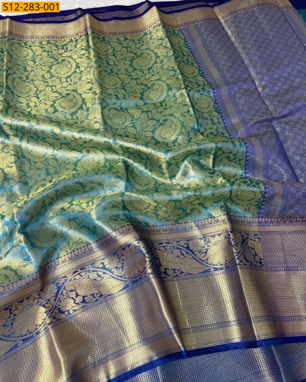 Green Banarsi semi kataan soft silk Saree