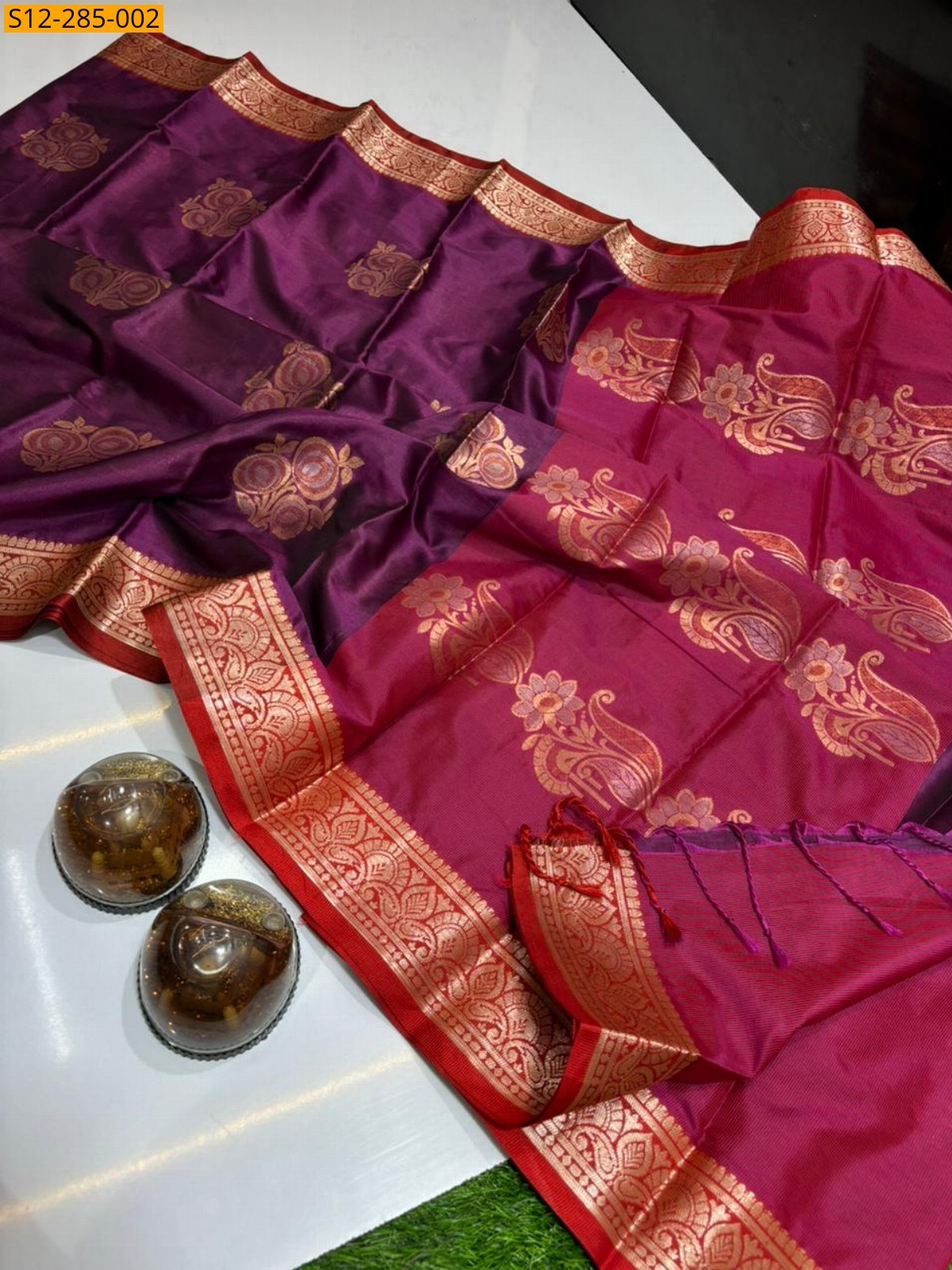 Magenta Pink Banarsi semi kataan soft silk Saree
