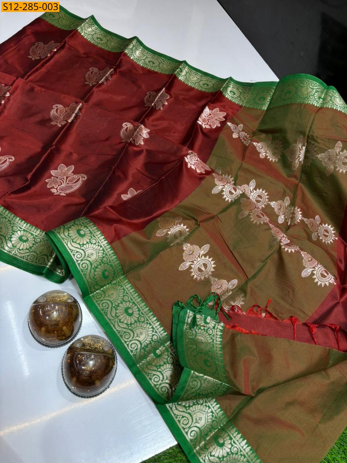 Maroon Banarsi semi kataan soft silk Saree