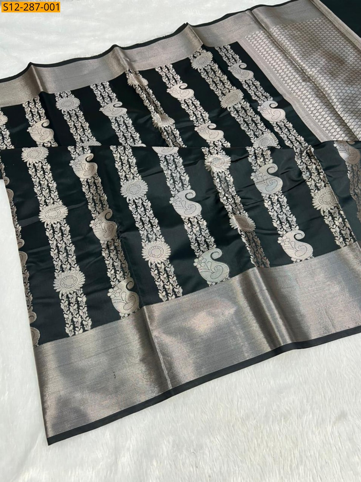 Black Banarsi semi kataan soft silk Saree