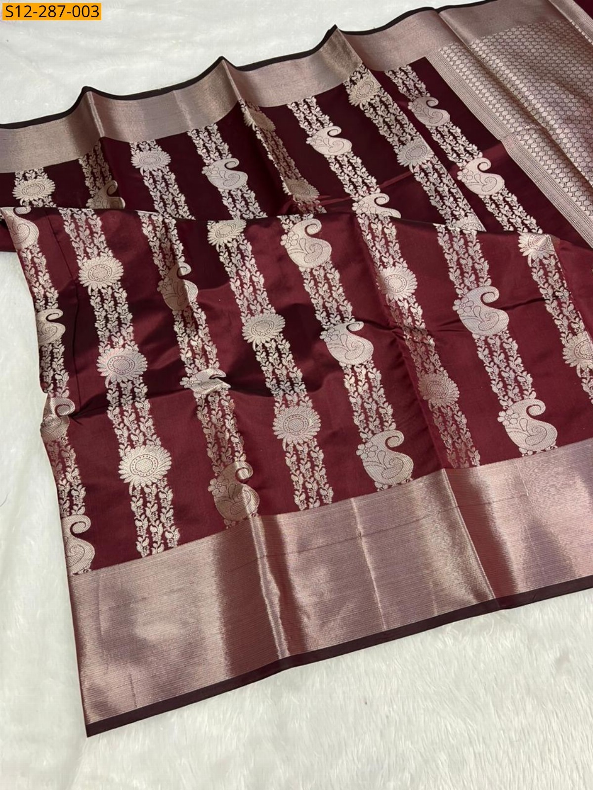 Maroon Banarsi semi kataan soft silk Saree