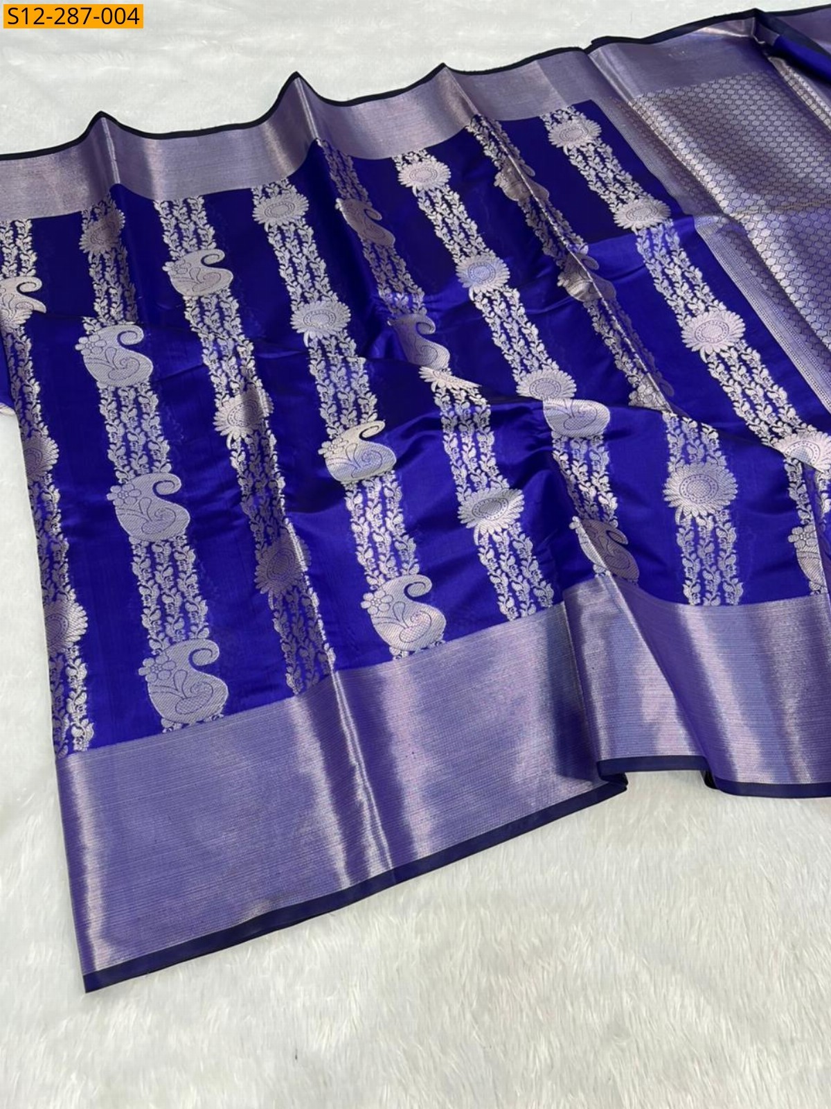 Royal Blue Banarsi semi kataan soft silk Saree