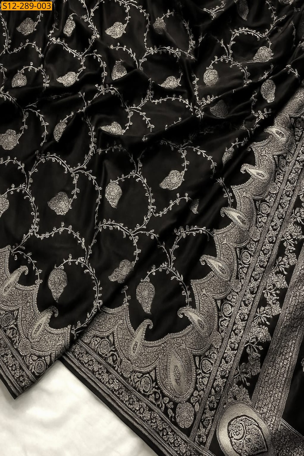 Black Banarasi Katan Mashru Silk Saree