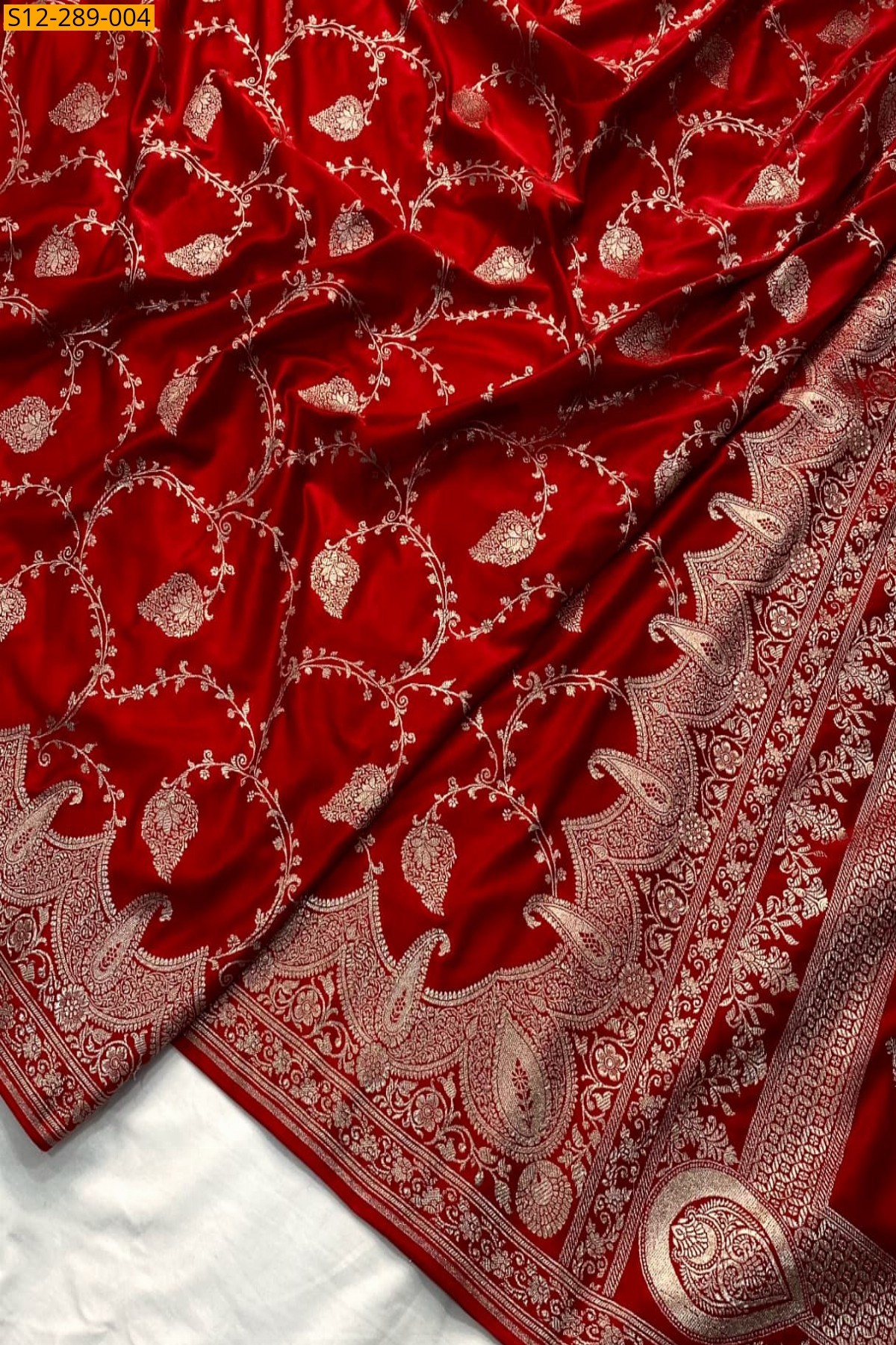 Red Banarasi Katan Mashru Silk Saree