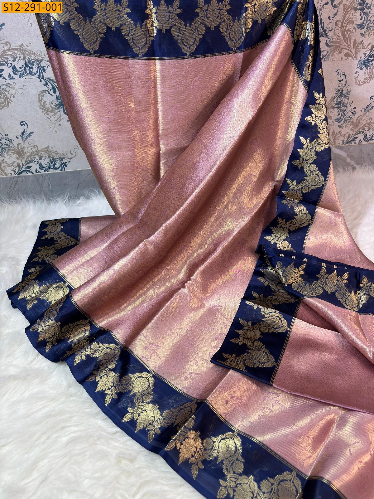Peach Banarsi semi kataan soft silk Saree