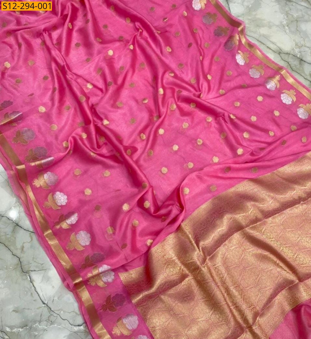 Pink Banarsi daibal viscose soft silk Saree