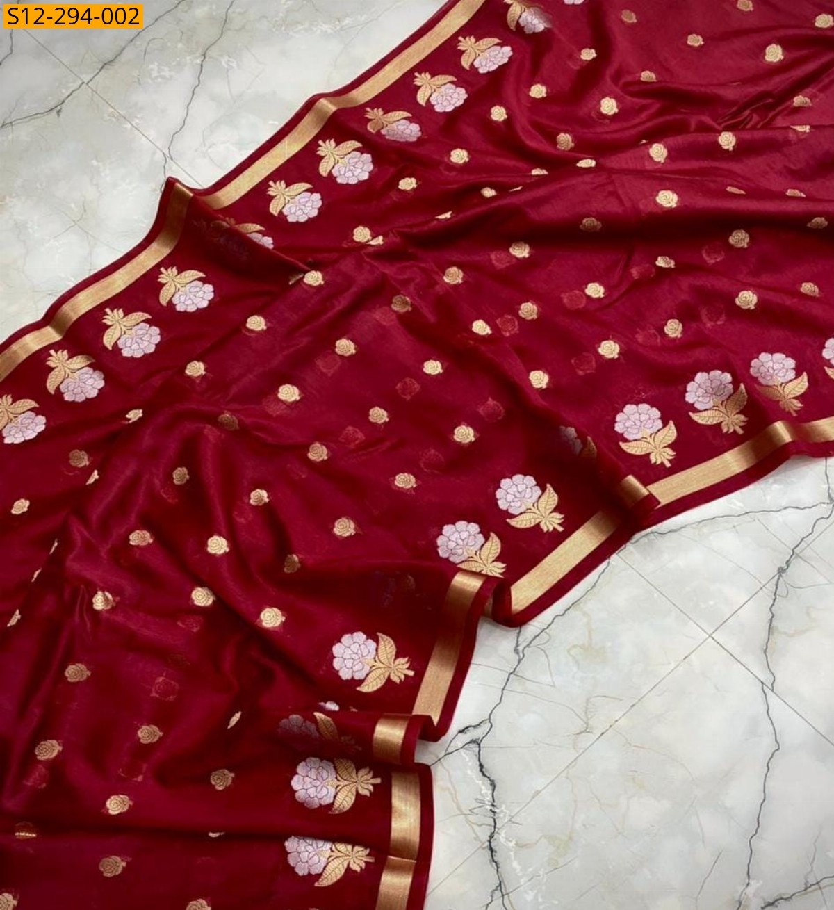 Maroon Banarsi daibal viscose soft silk Saree