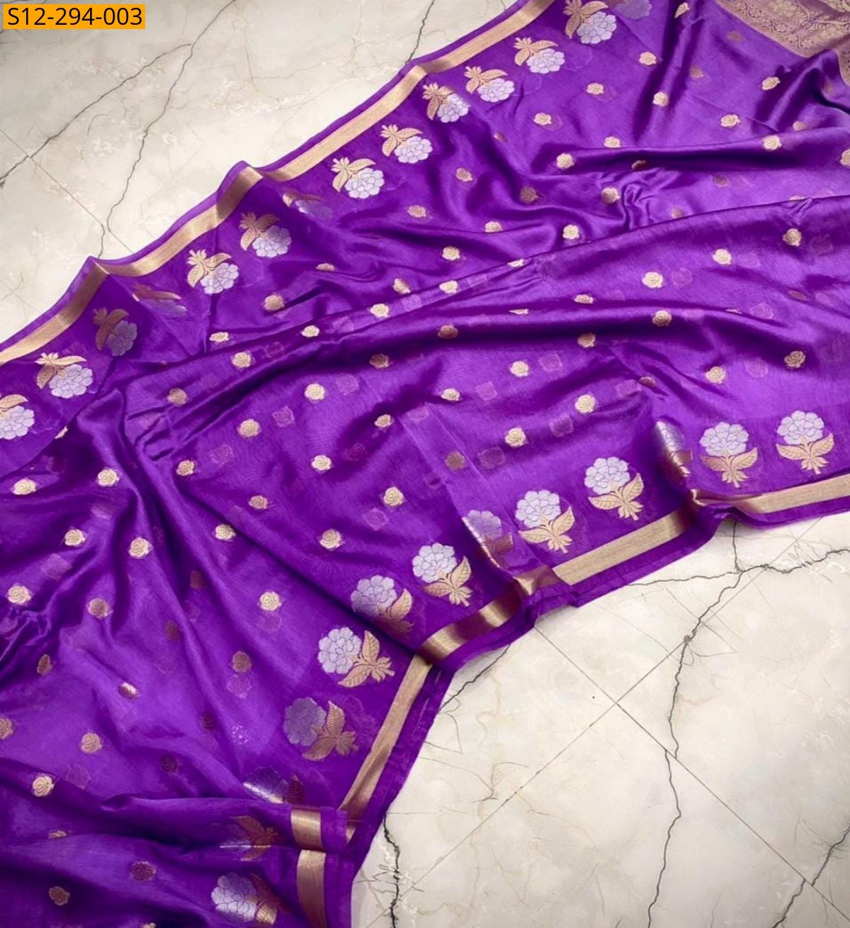 Violet Banarsi daibal viscose soft silk Saree