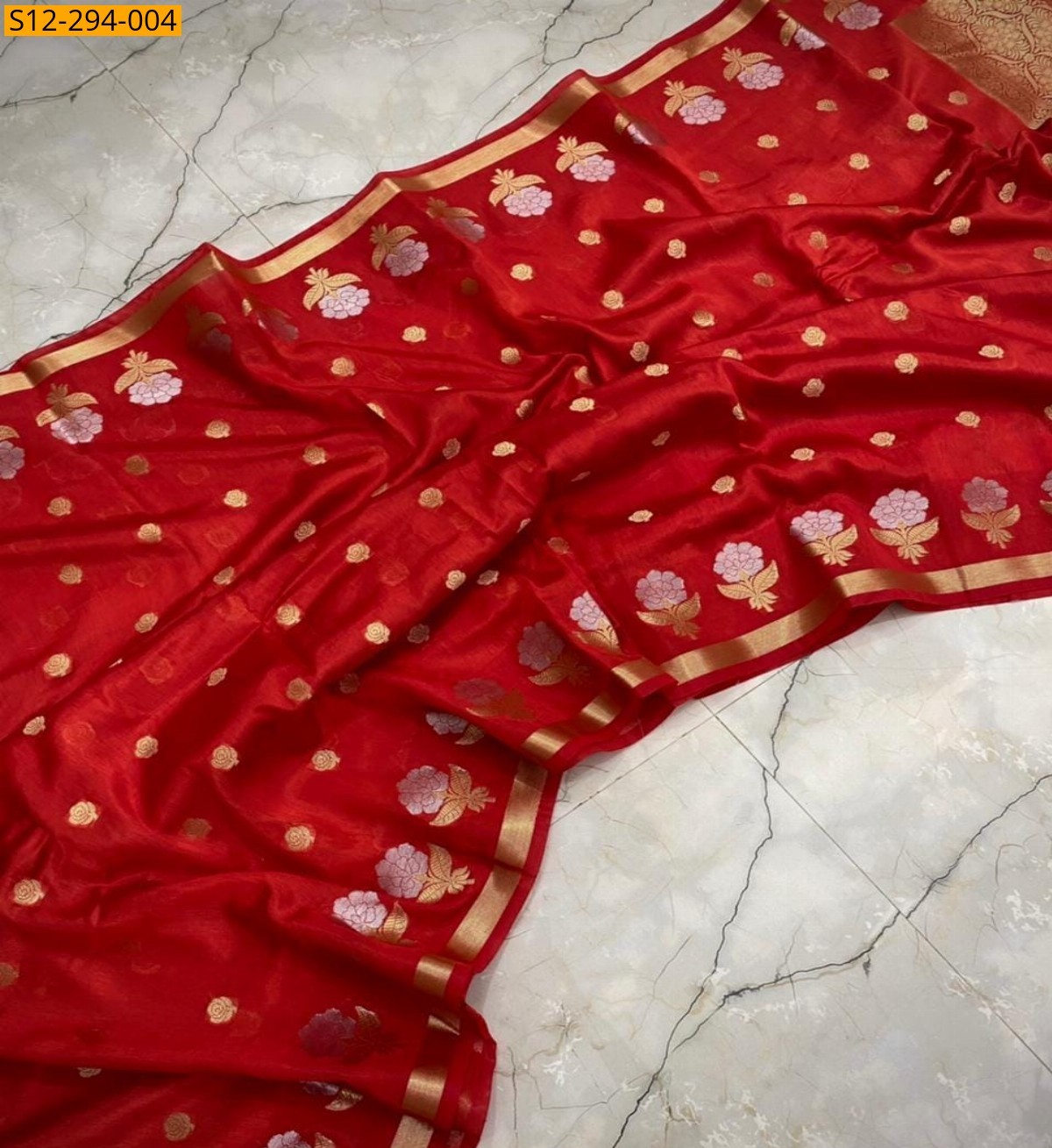 Red Banarsi daibal viscose soft silk Saree
