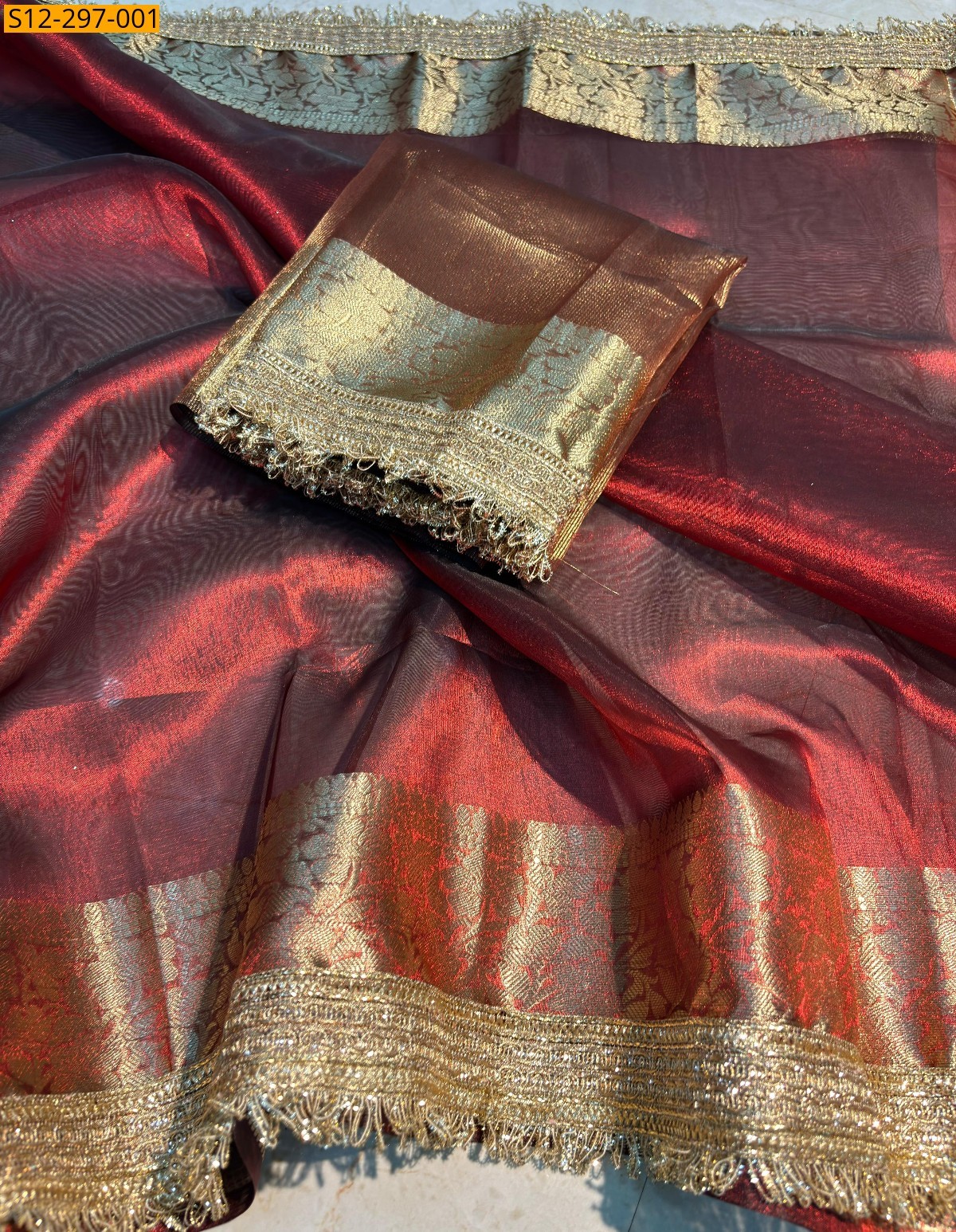 Maroon Banarsi semi tissue soft silk Saree