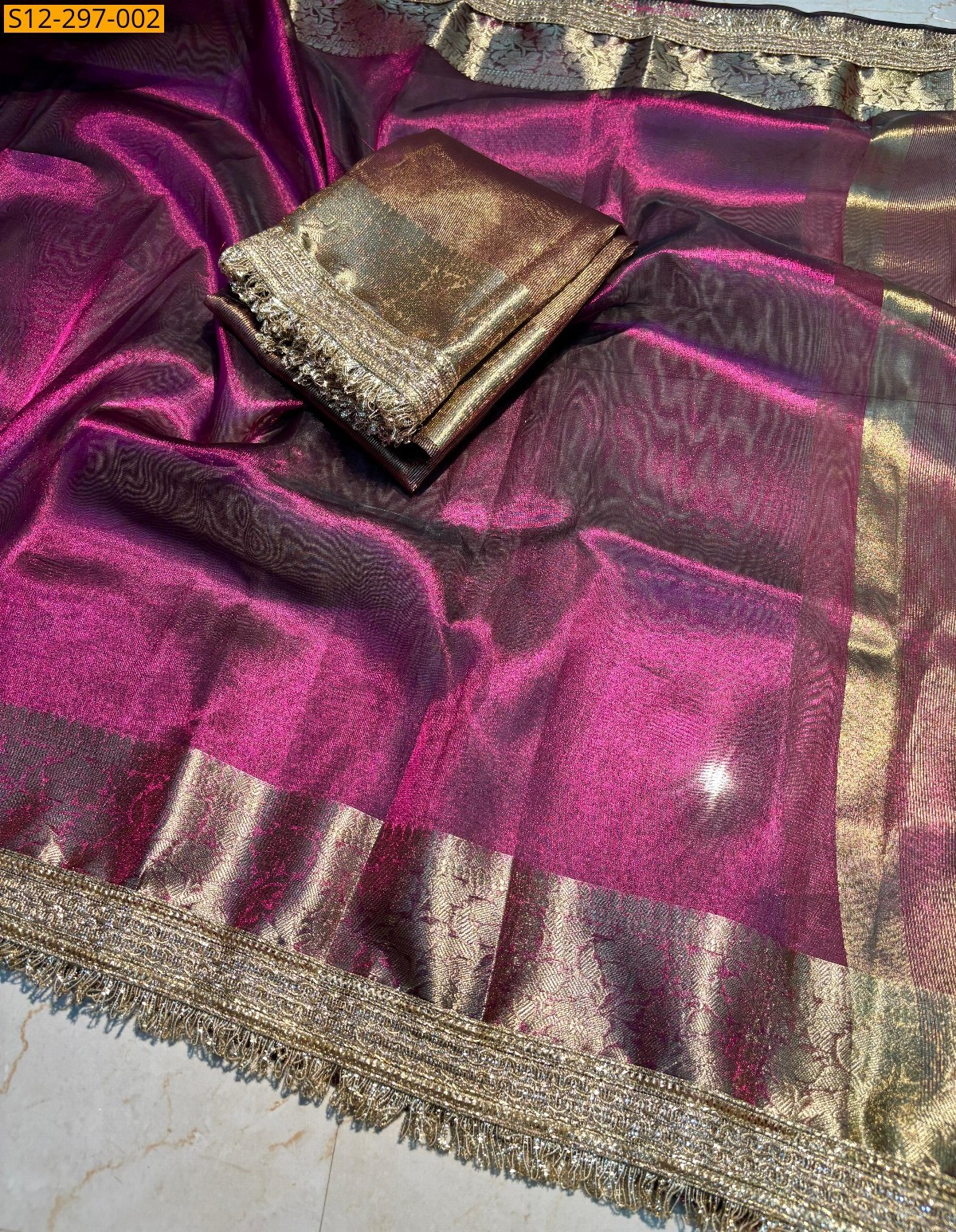 Magenta Banarsi semi tissue soft silk Saree