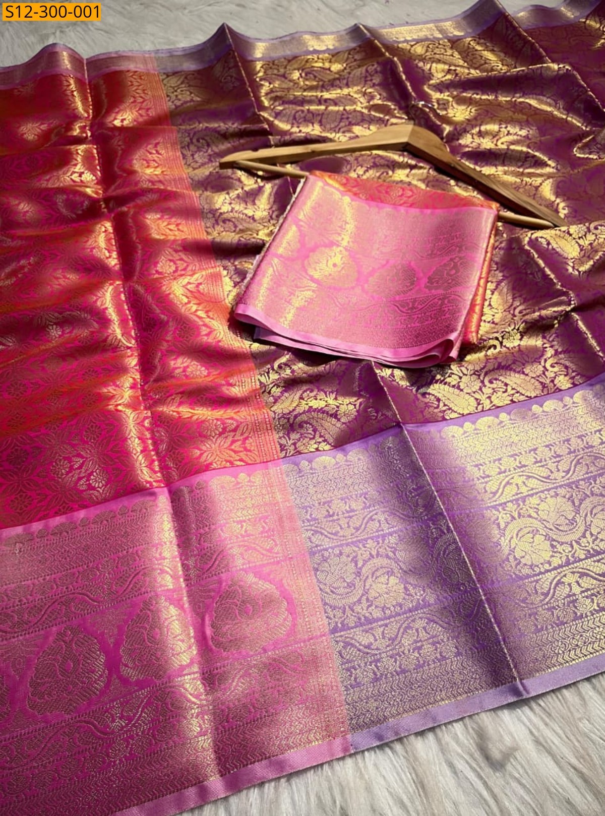 Pink Banarsi semi kataan soft silk Saree