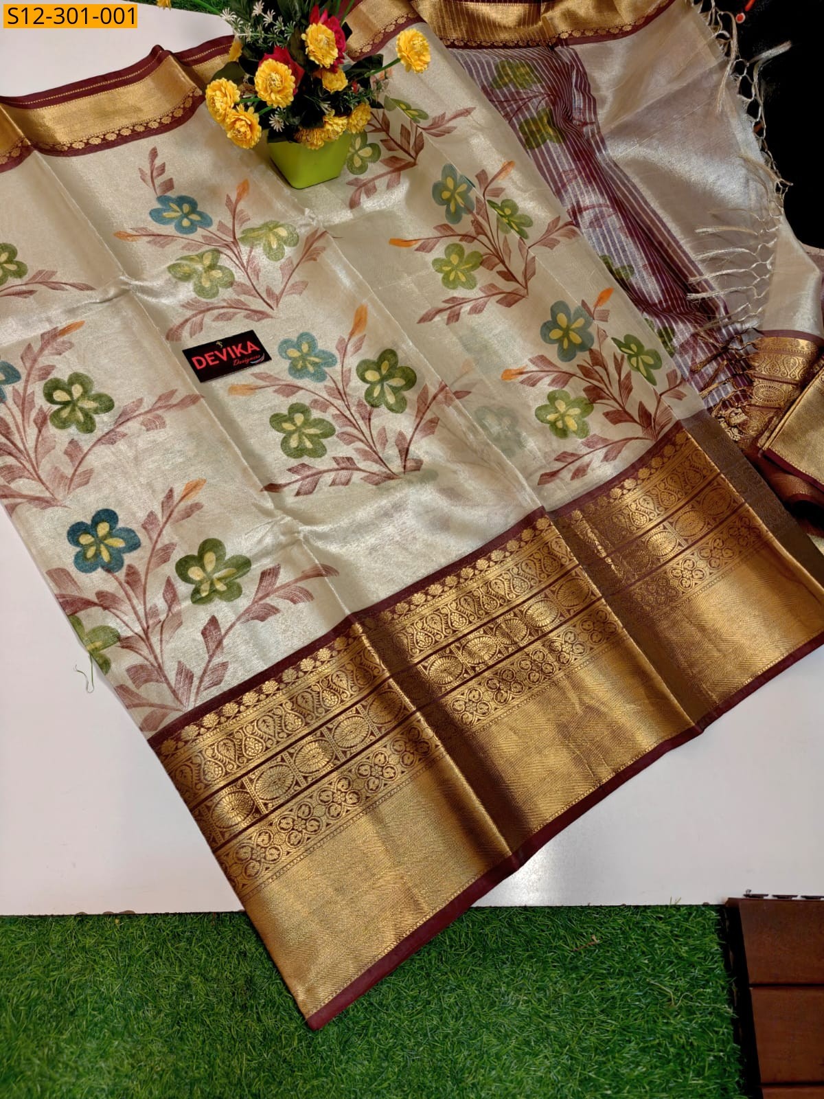 Half white Fancy  Kanjivaram Semi silk Pattu sarees