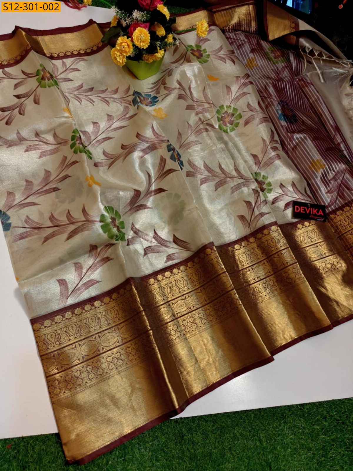 Half white Fancy  Kanjivaram Semi silk Pattu sarees