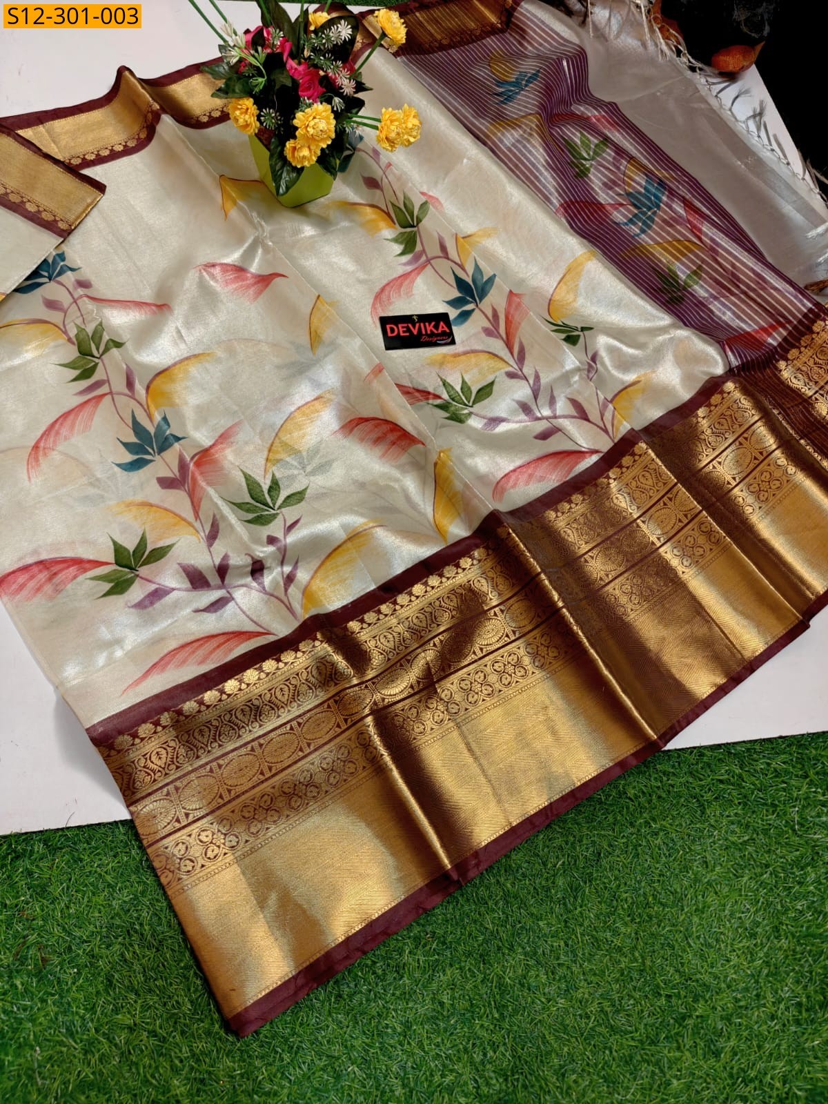Half white Fancy  Kanjivaram Semi silk Pattu sarees