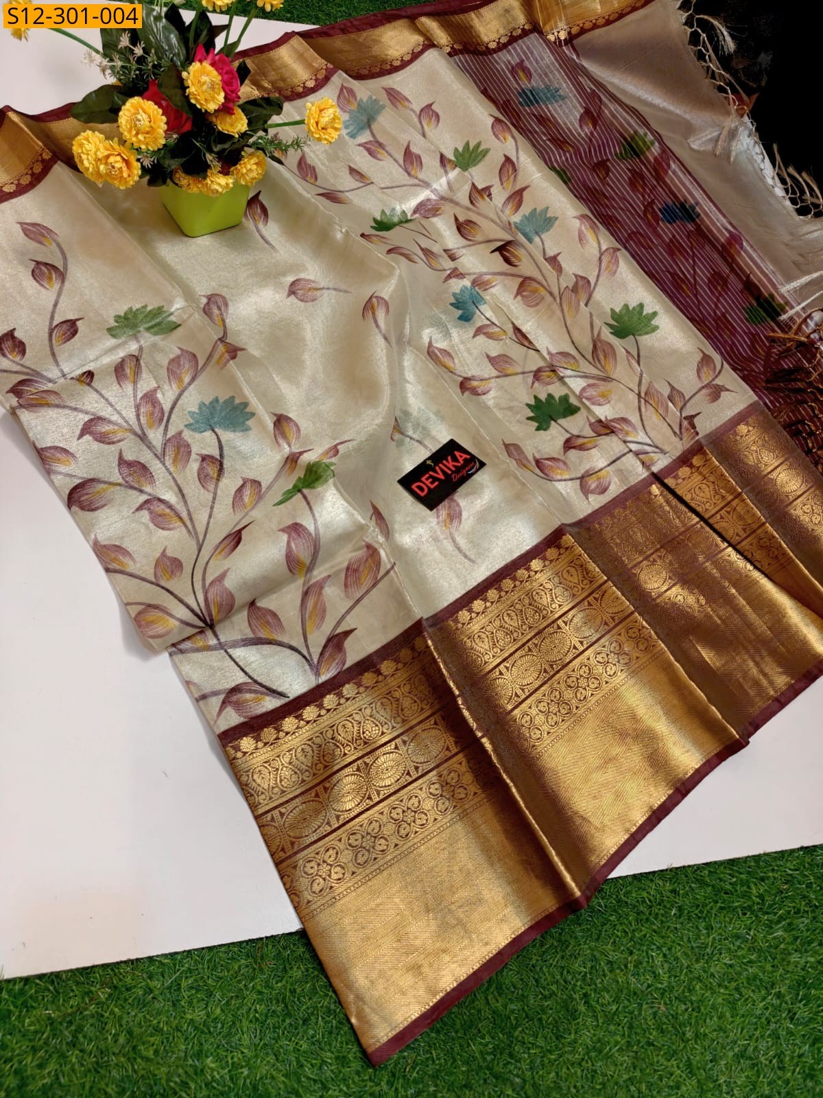 Half white Fancy  Kanjivaram Semi silk Pattu sarees