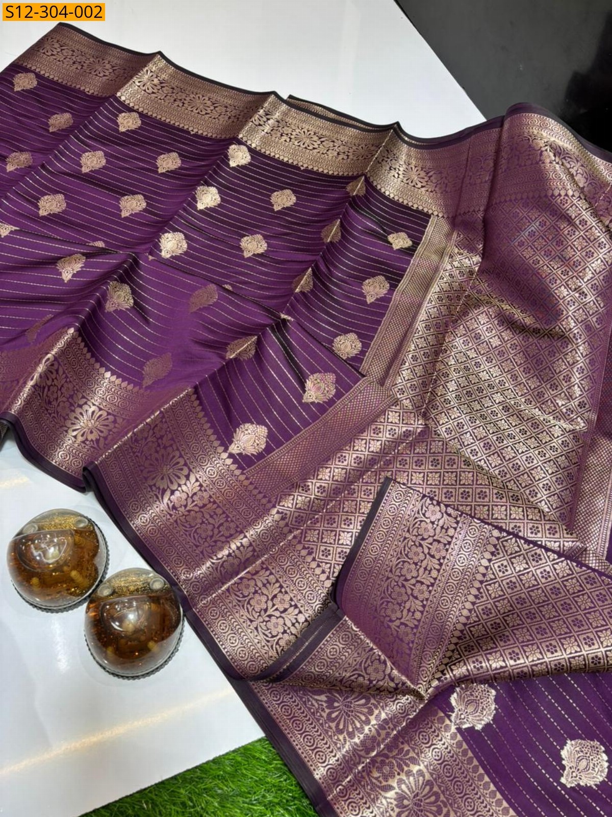 Wine Banarsi semi kataan soft silk Saree