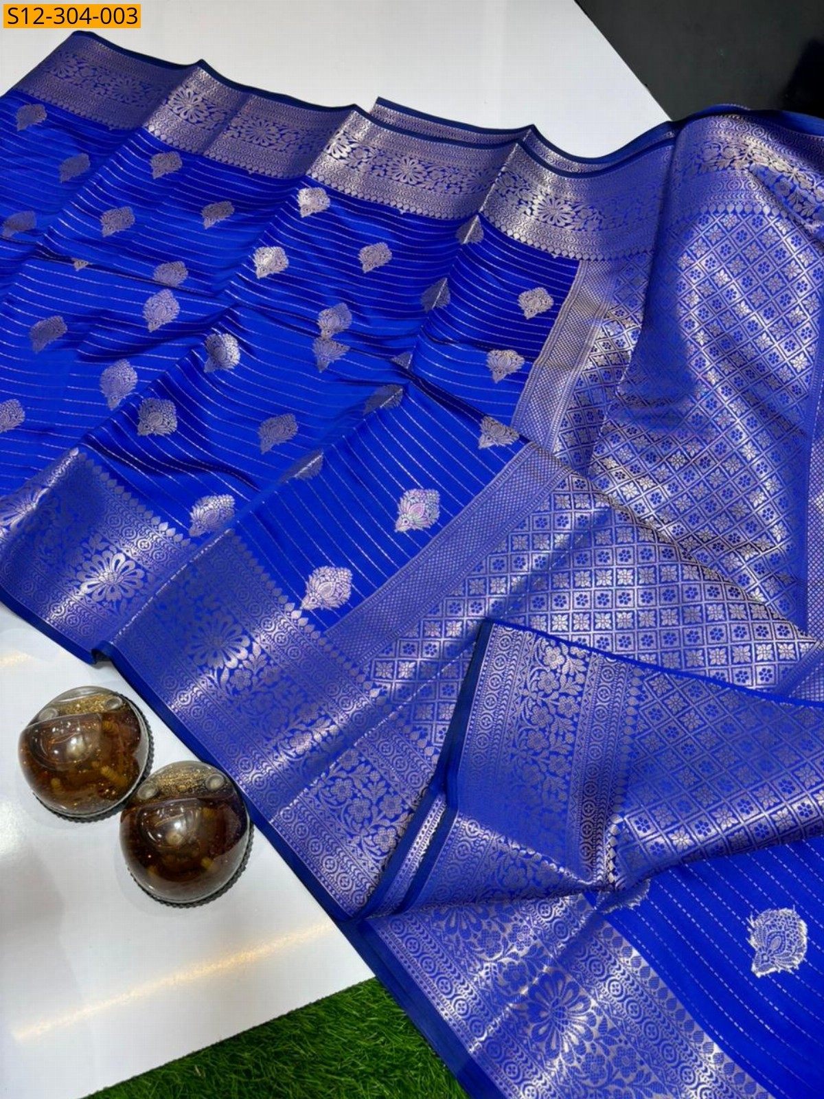 Royal blue Banarsi semi kataan soft silk Saree