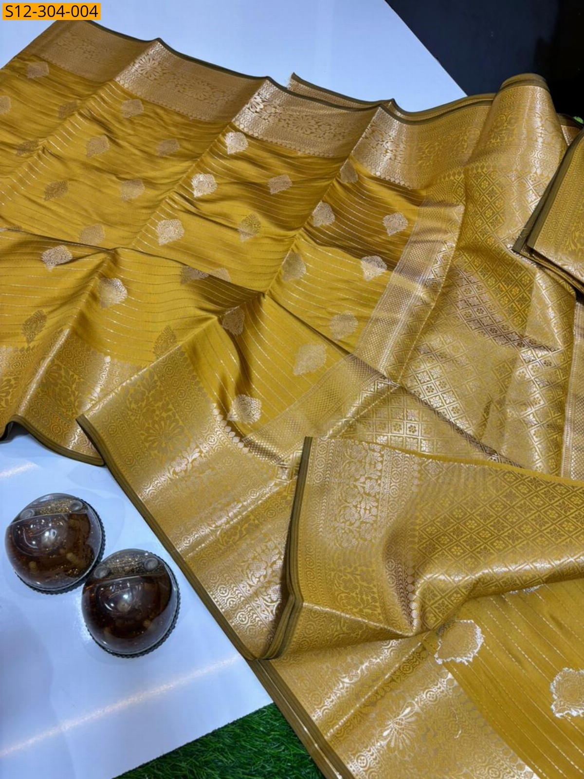 Yellow Banarsi semi kataan soft silk Saree
