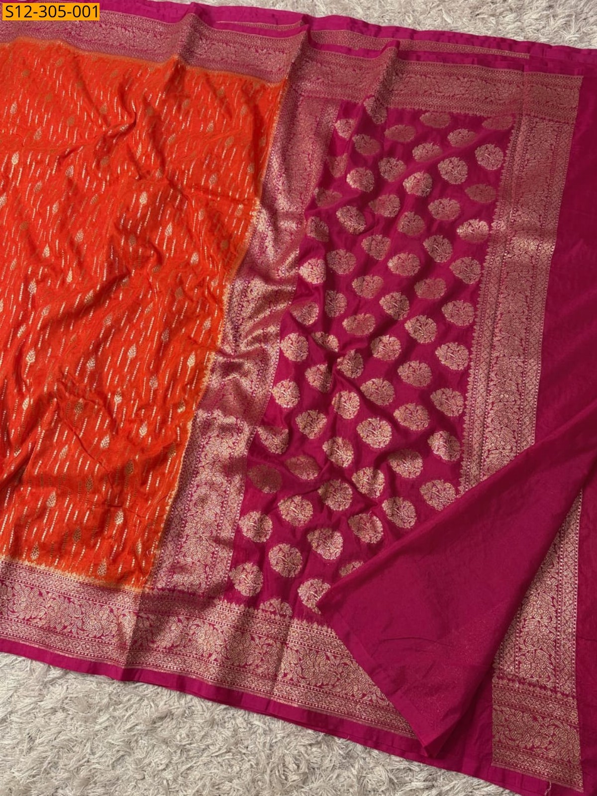 Orange Banarasi semi kataan georgette soft silk Saree