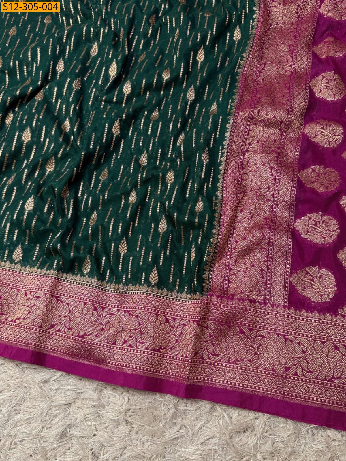 Green Banarasi semi kataan georgette soft silk Saree