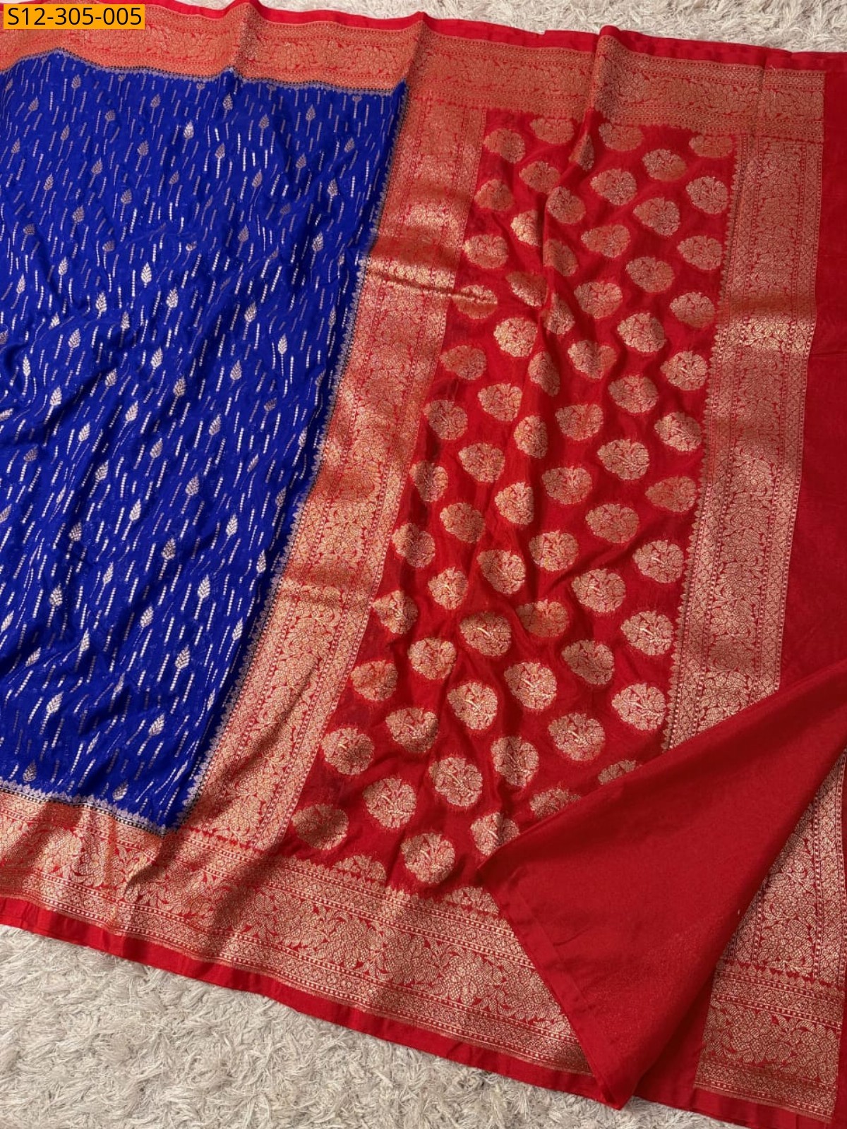 Blue Banarasi semi kataan georgette soft silk Saree