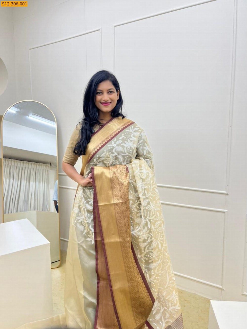 Banarsi kaanchi border tissue embroidery Saree