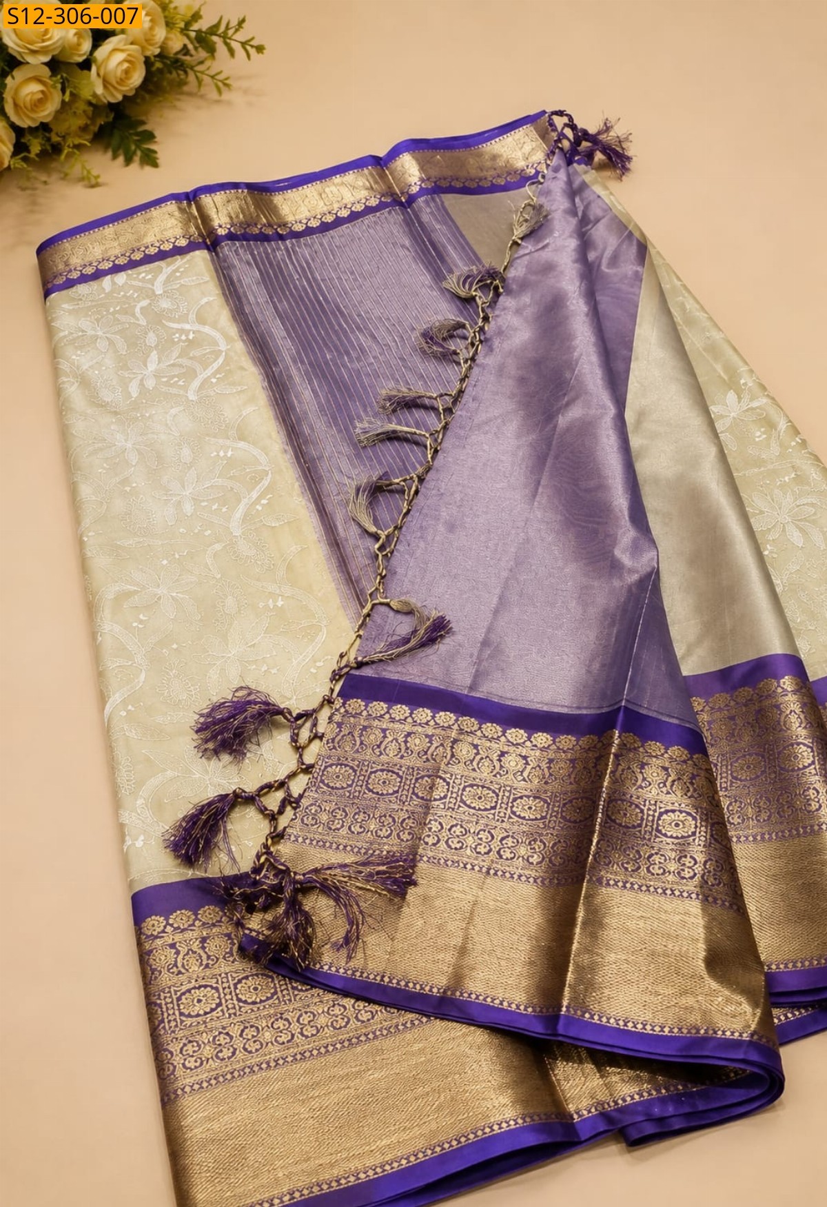 Blue Banarsi kaanchi border tissue embroidery Saree
