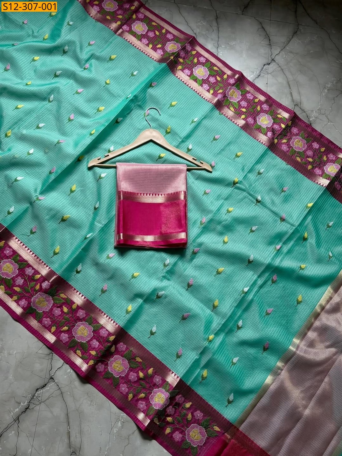 Green Banarsi kota chek embroidery Saree