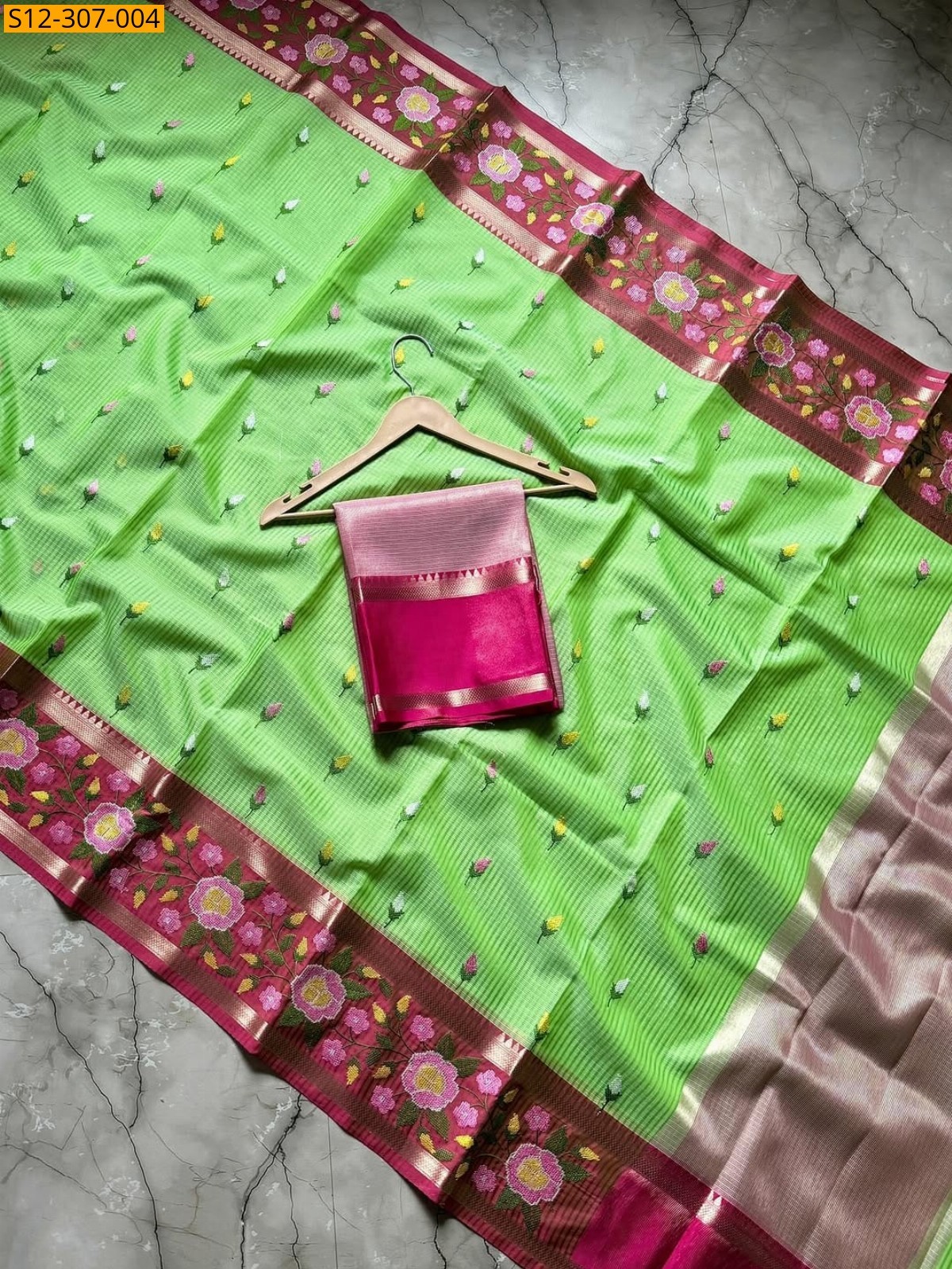 Green Banarsi kota chek embroidery Saree