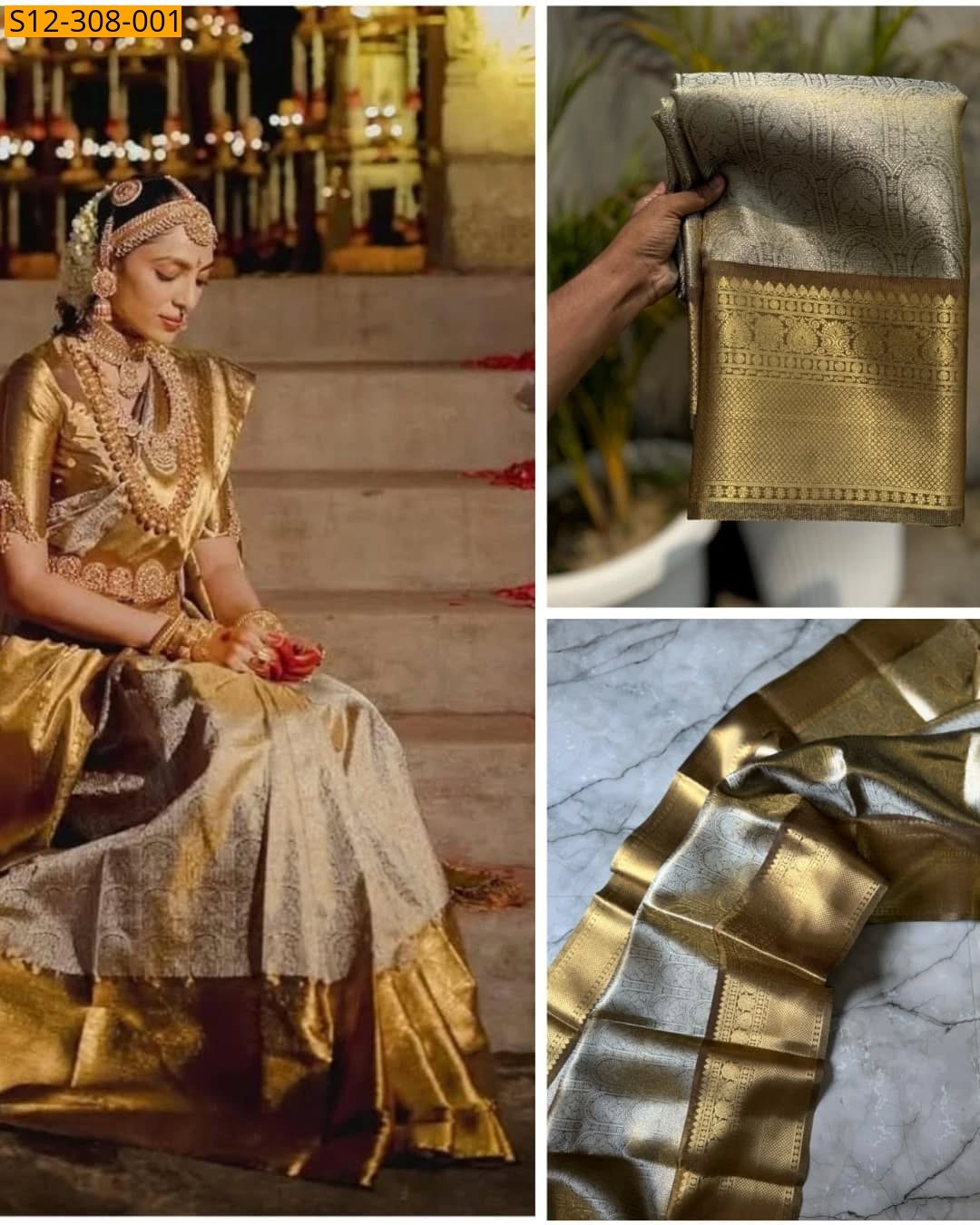 Brown Celebrity inspired banarasi tissue soft silk saree