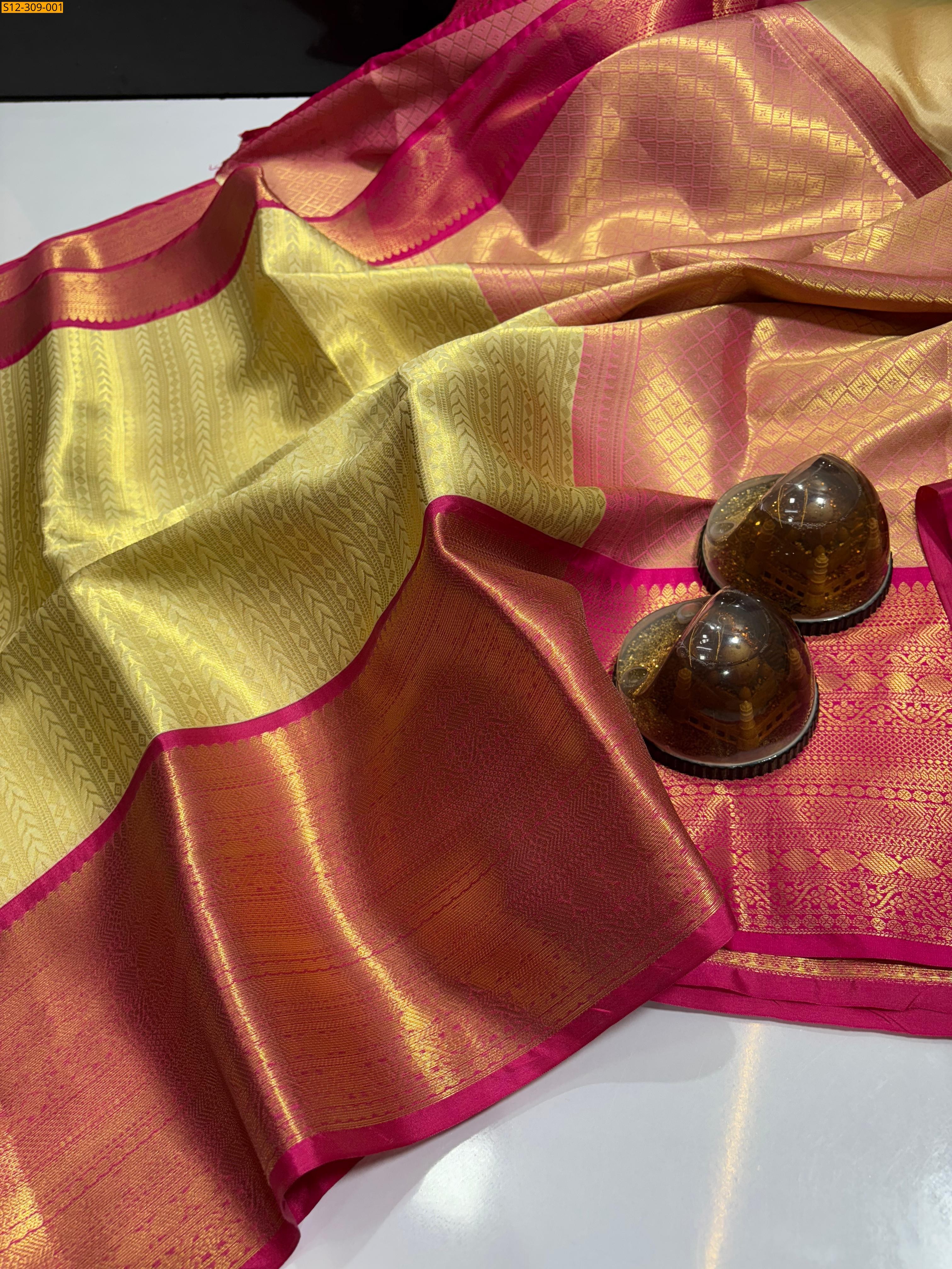 Gold Banarasi semi kataan soft silk Saree