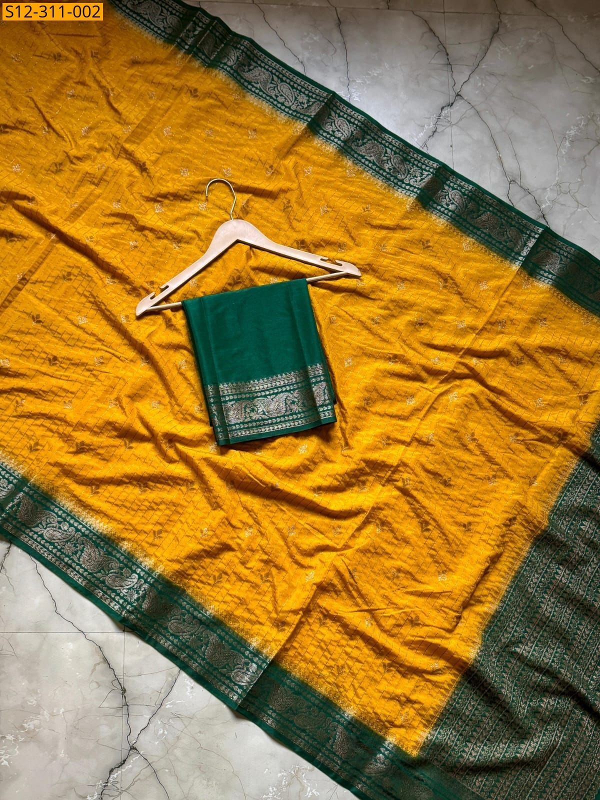 Yellow Banarasi semi chiniya soft silk Saree