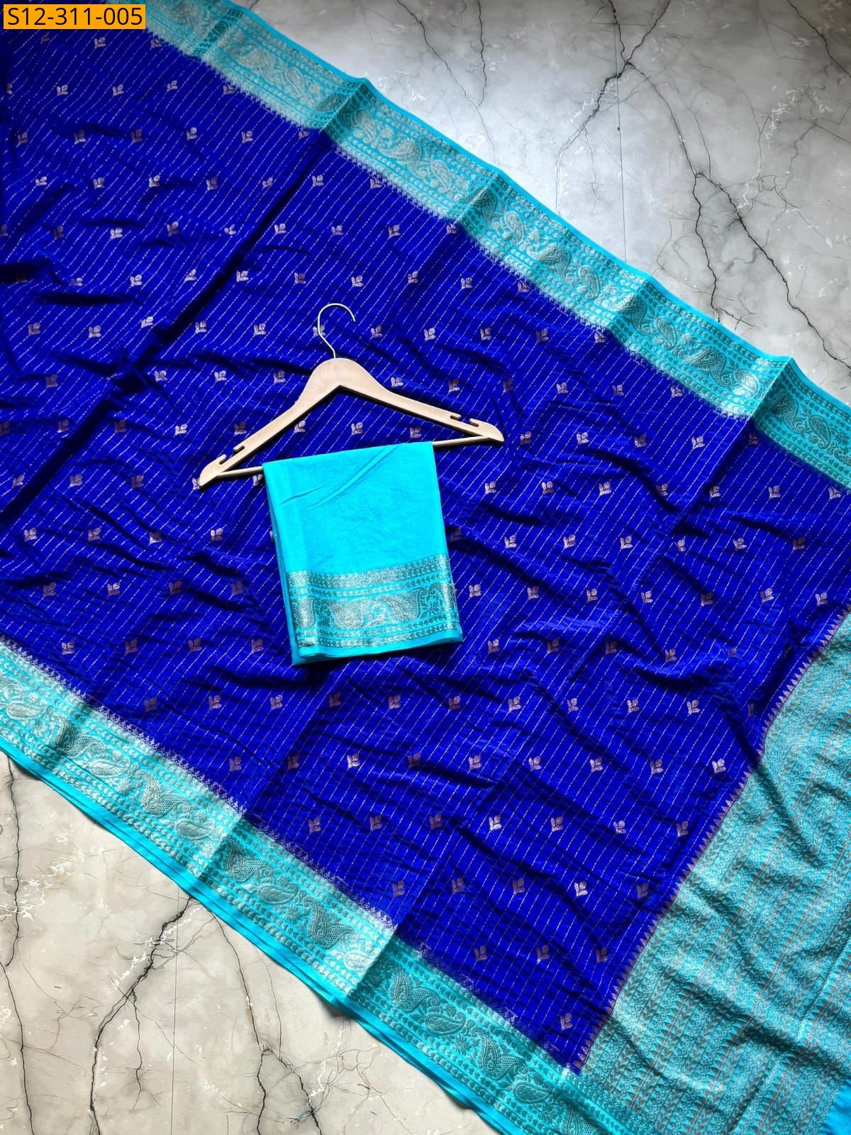 Blue Banarasi semi chiniya soft silk Saree