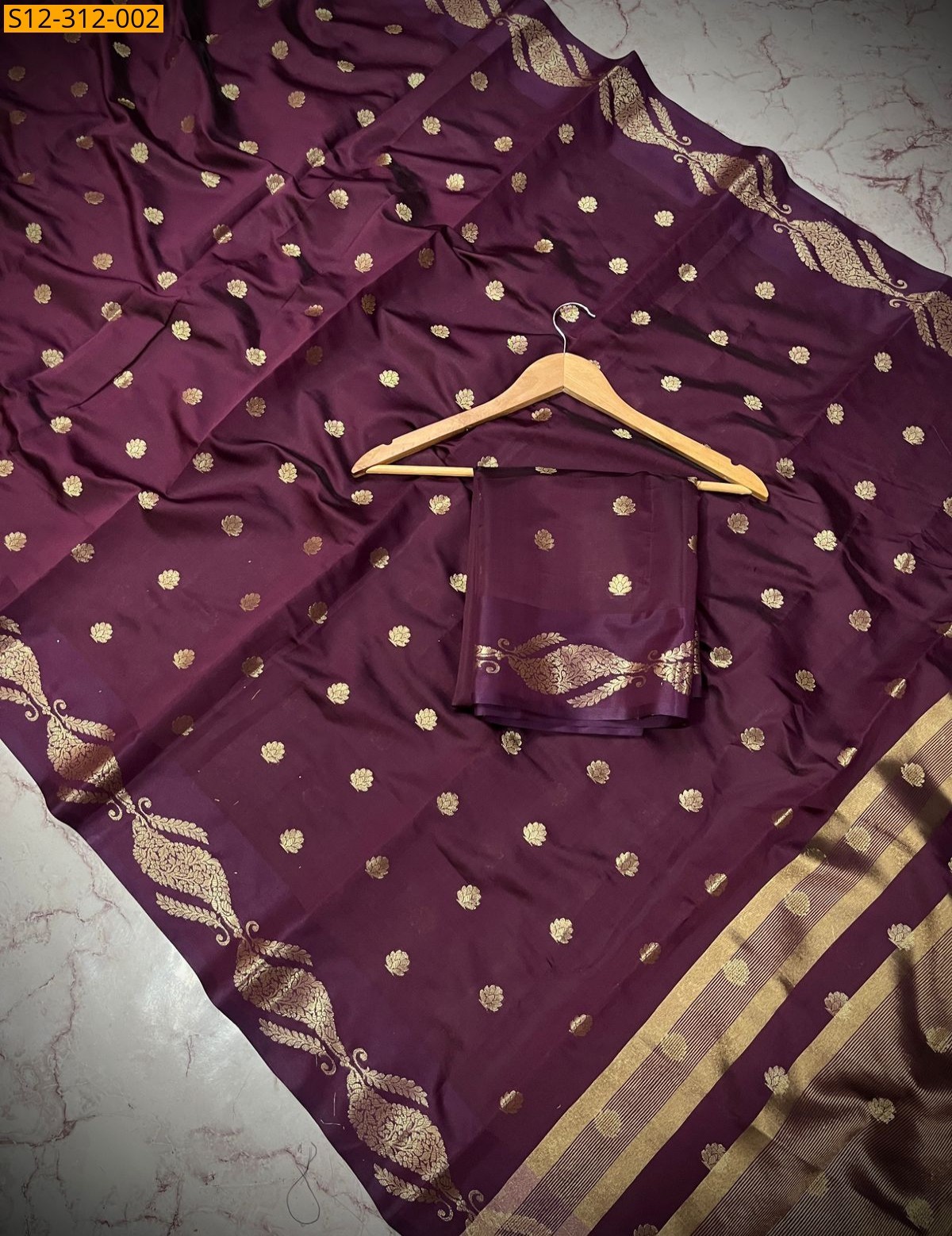 Maroon Banarasi semi kataan soft silk Saree