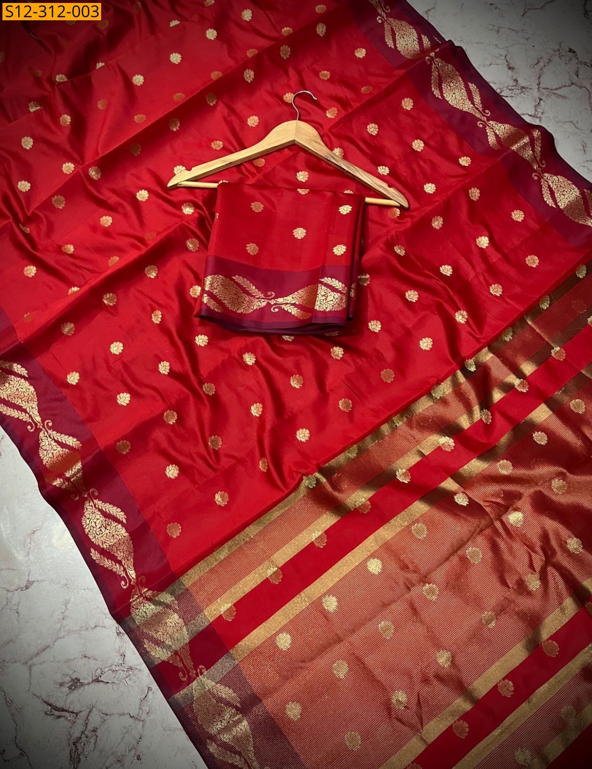Red Banarasi semi kataan soft silk Saree