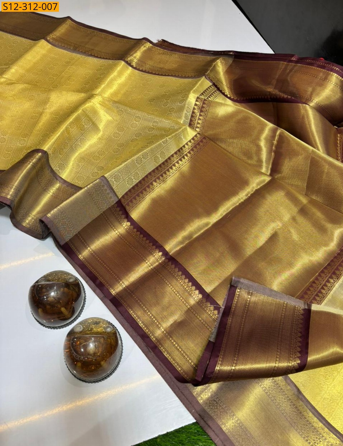 Gold Banarasi semi kataan soft silk Saree