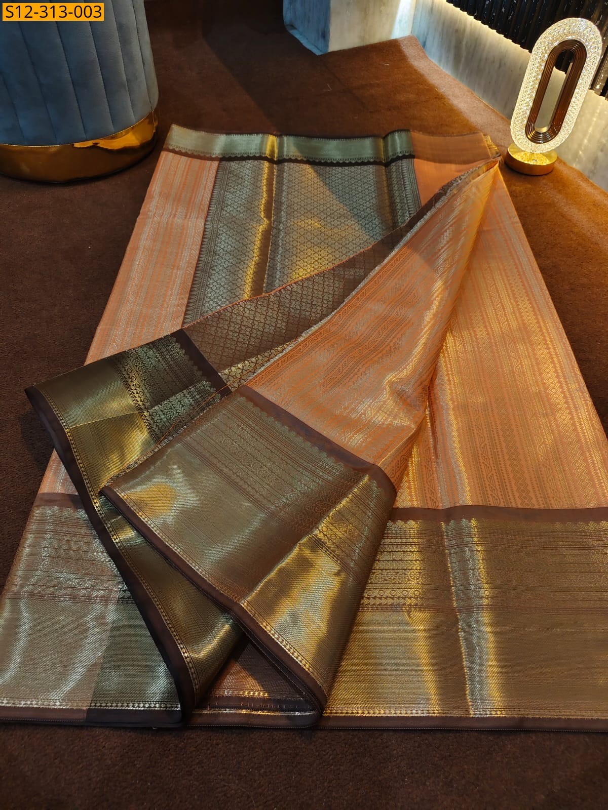 Orange Banarasi semi kataan soft silk Saree