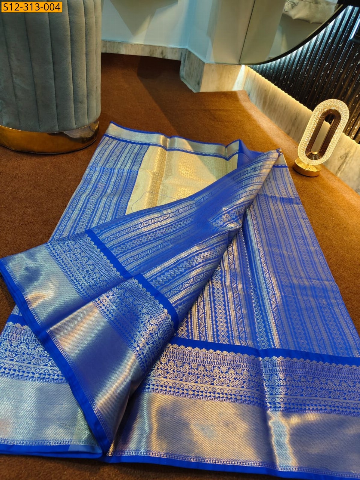 Blue Banarasi semi kataan soft silk Saree