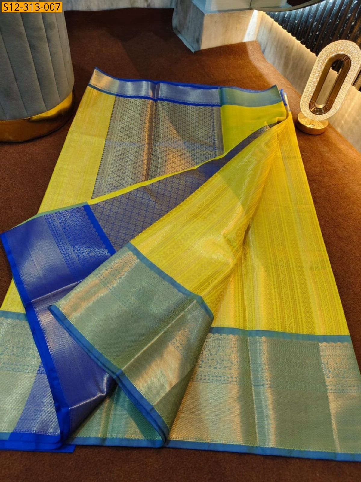 Yellow Banarasi semi kataan soft silk Saree