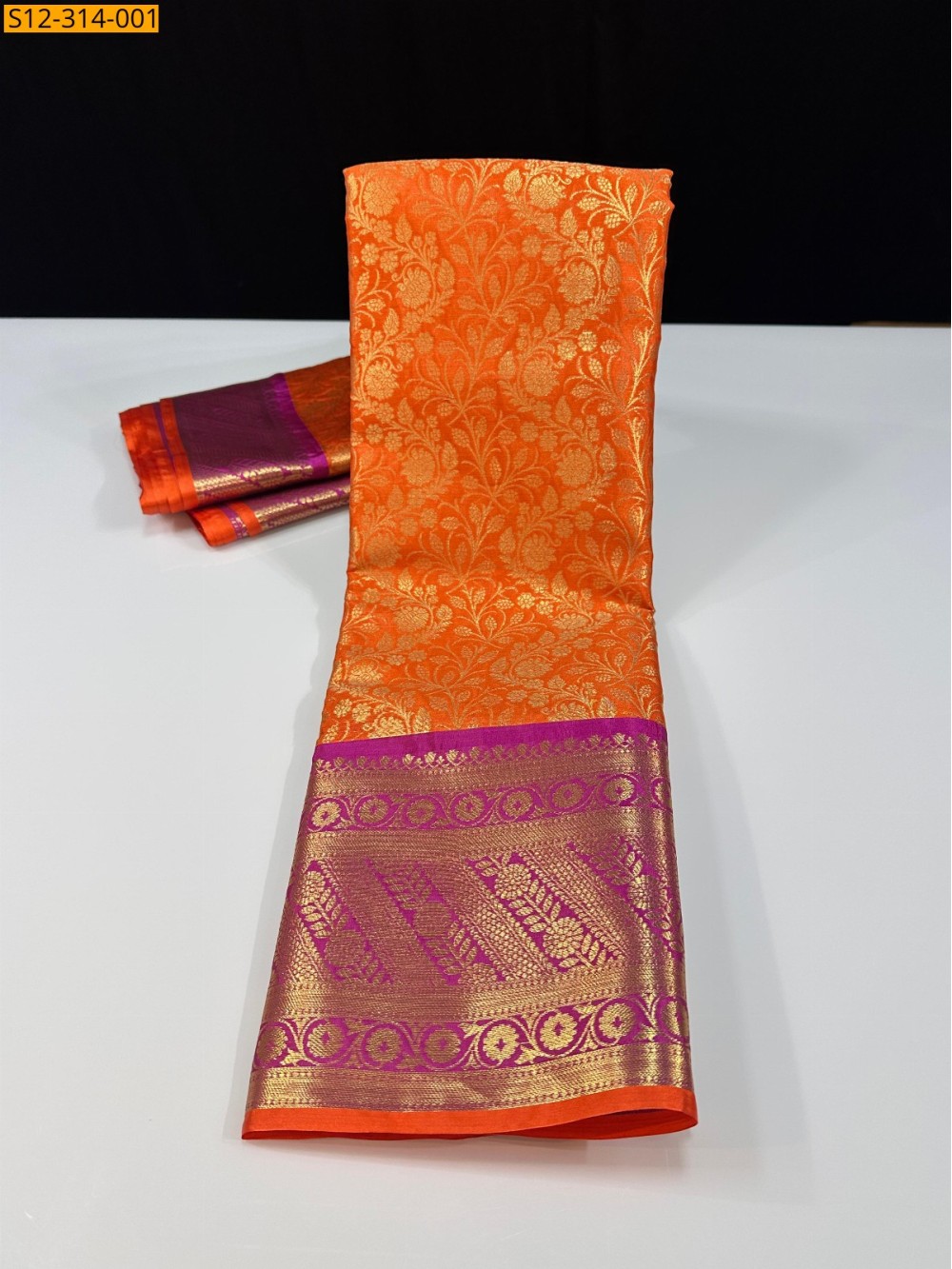 Orange Banarsi semi kataan soft silk Saree Orange Banarsi semi kataan soft silk Saree