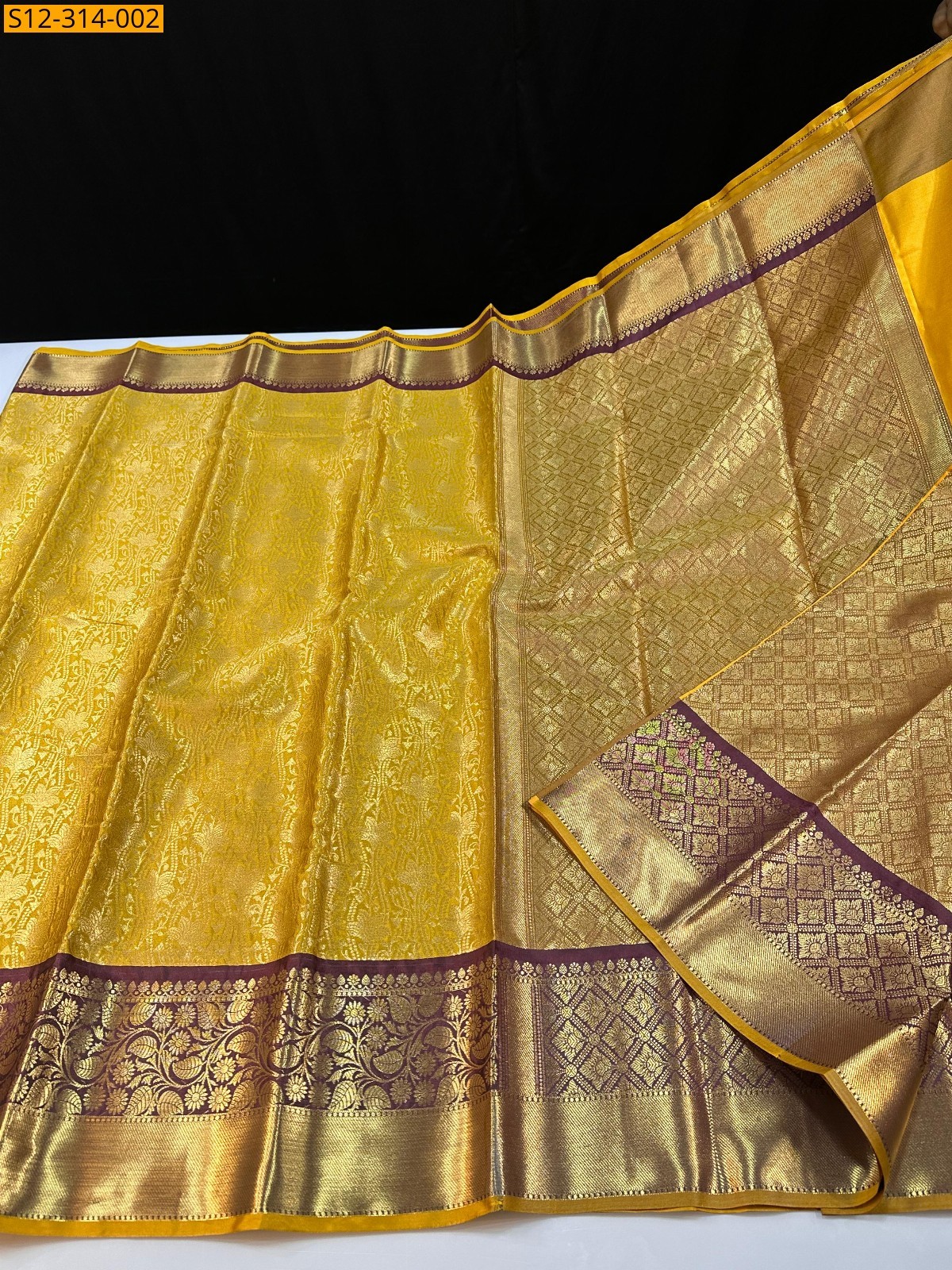 Gold Banarsi semi kataan soft silk Saree