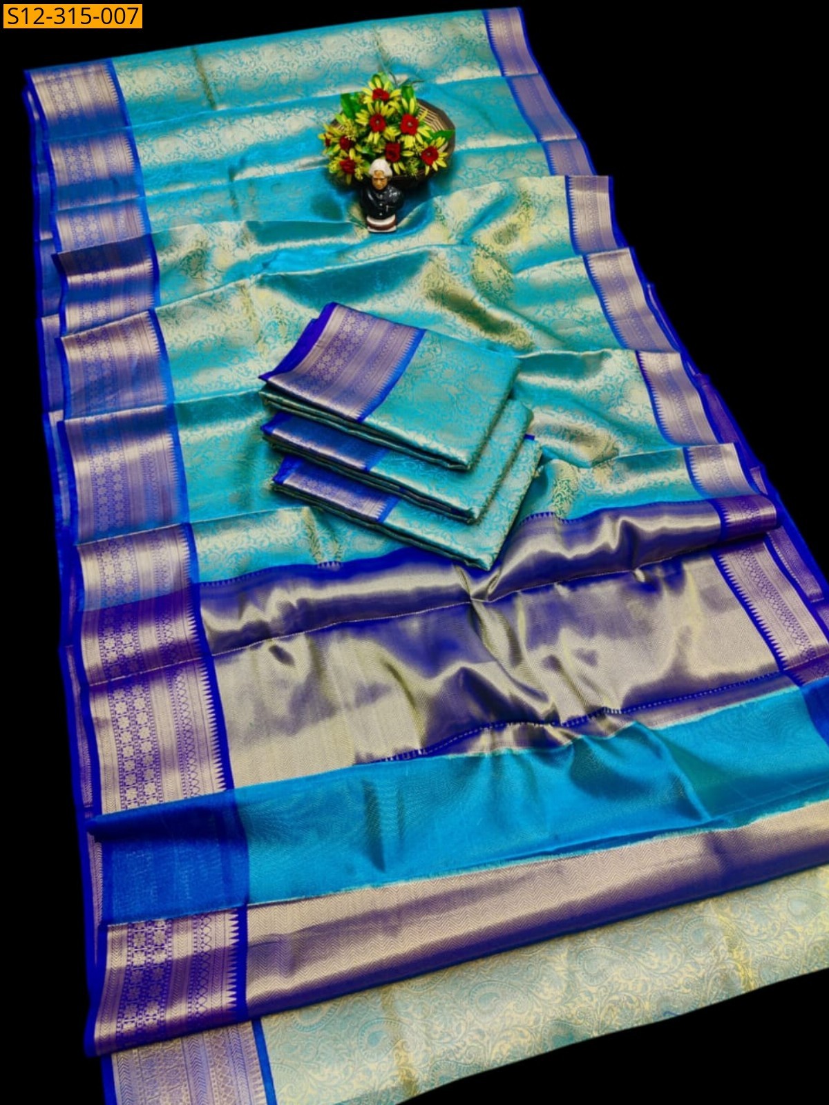 Sky blue Banarsi tissue soft silk Saree