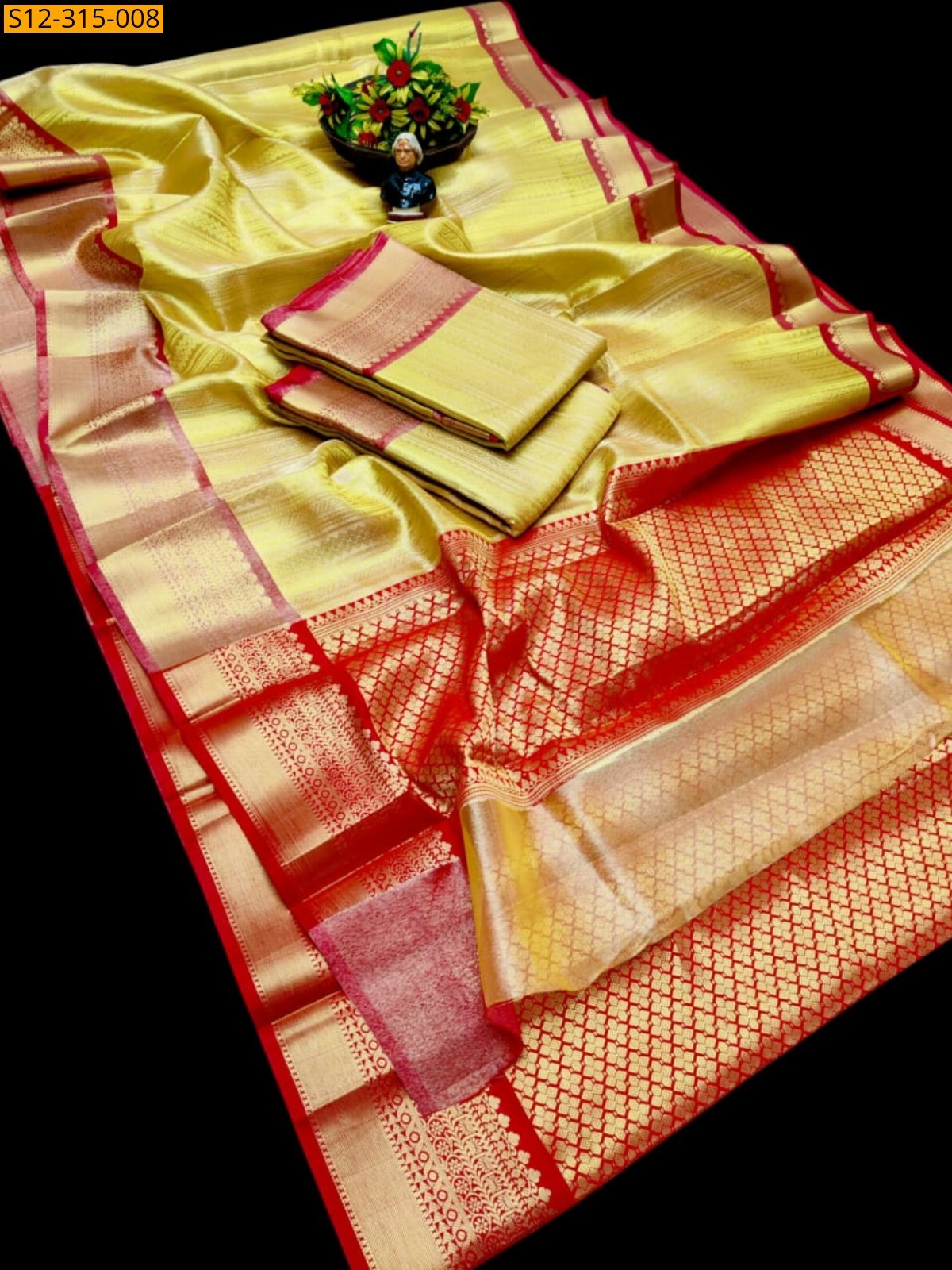 Yellow Banarsi tissue soft silk Saree