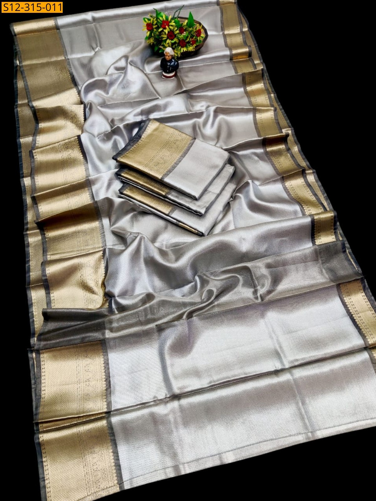 Silver Banarsi tissue soft silk Saree