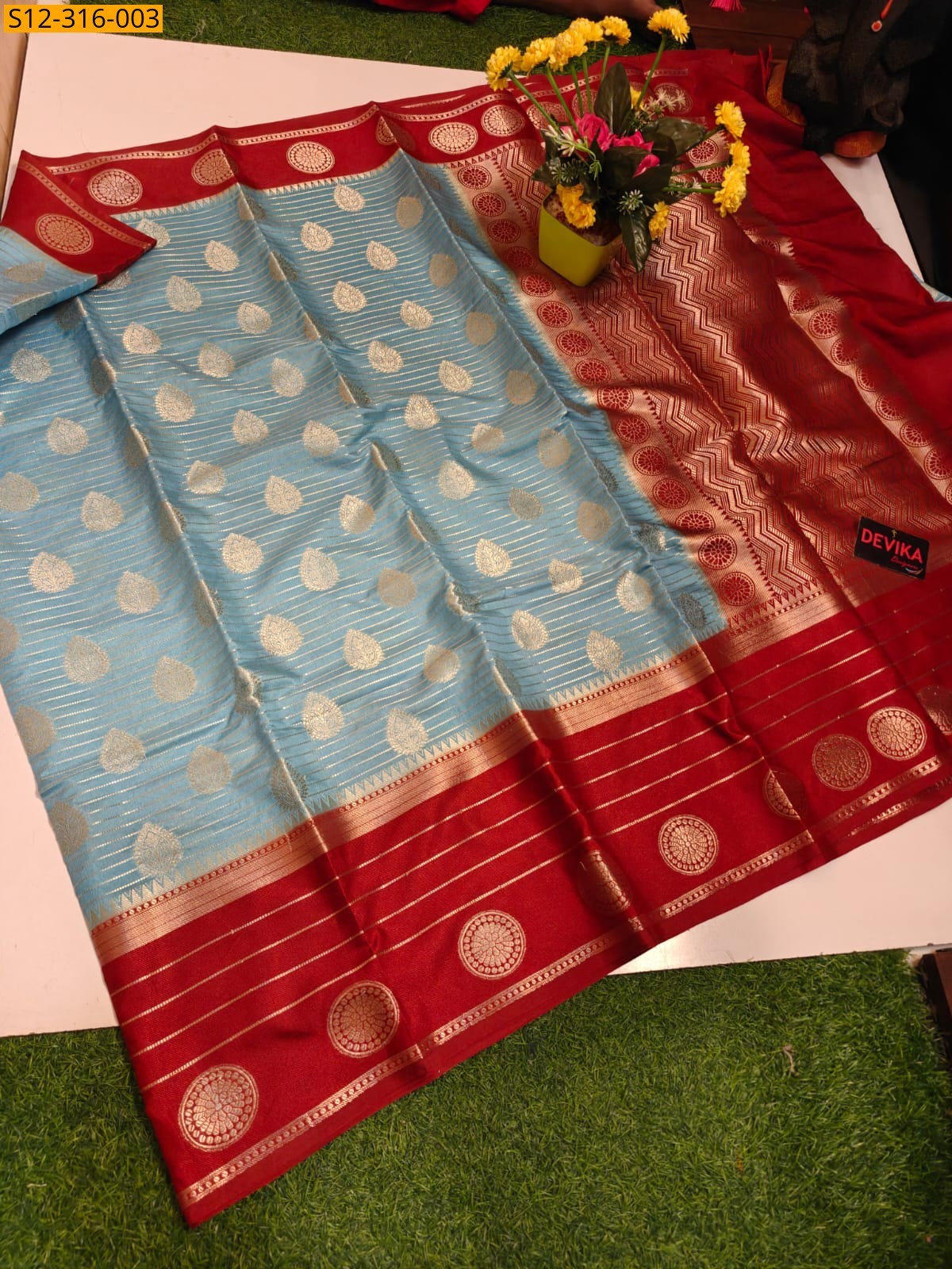 Blue Banarasi Daibal Kataan Soft Silk Saree