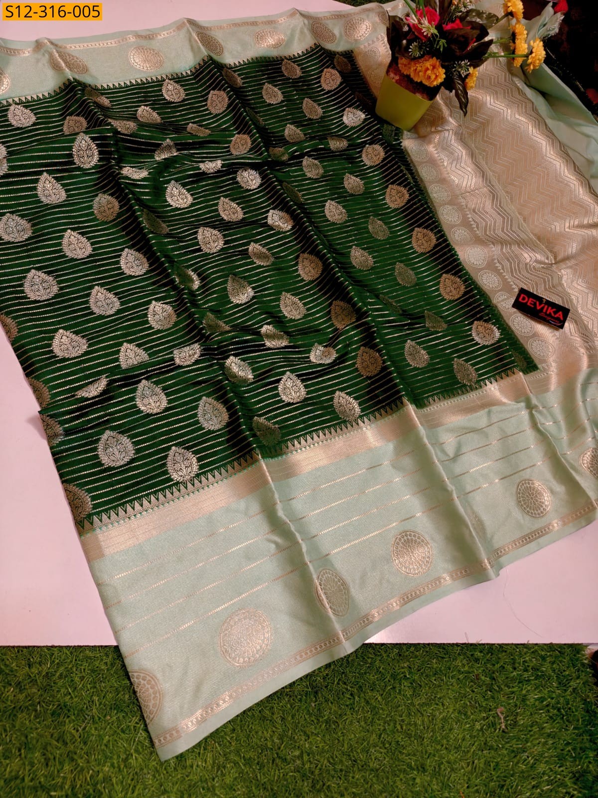 Green Banarasi Daibal Kataan Soft Silk Saree
