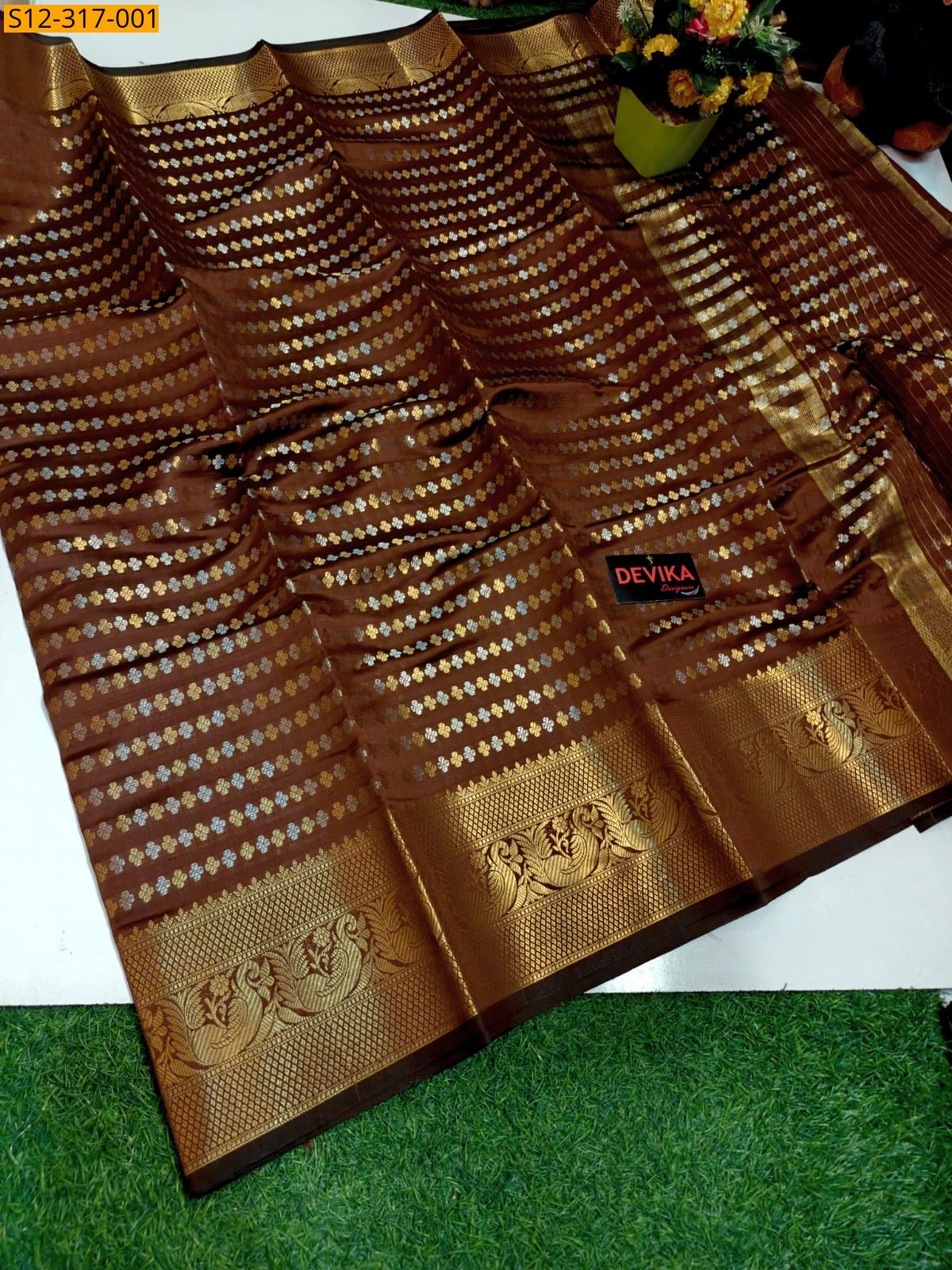 Brown Banarsi semi kataan soft silk Saree